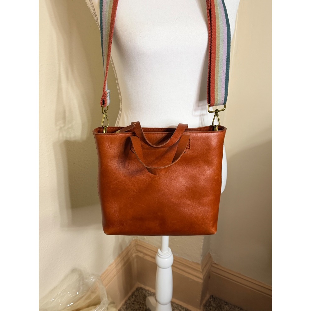 Madewell Small Transport Crossbody Bag English Saddle Leather Striped Strap Zip - Picture 3 of 5